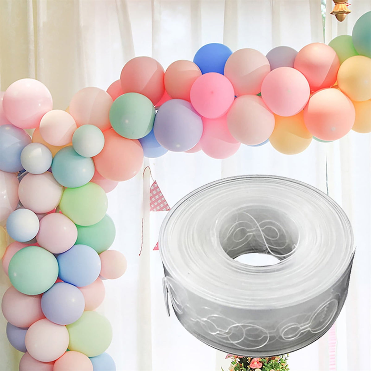 Adhesive Tape Handmade Tape 5M Transparent Flexible Plastic Balloon Tape Strips for Birthday 110 Holes Balloon String