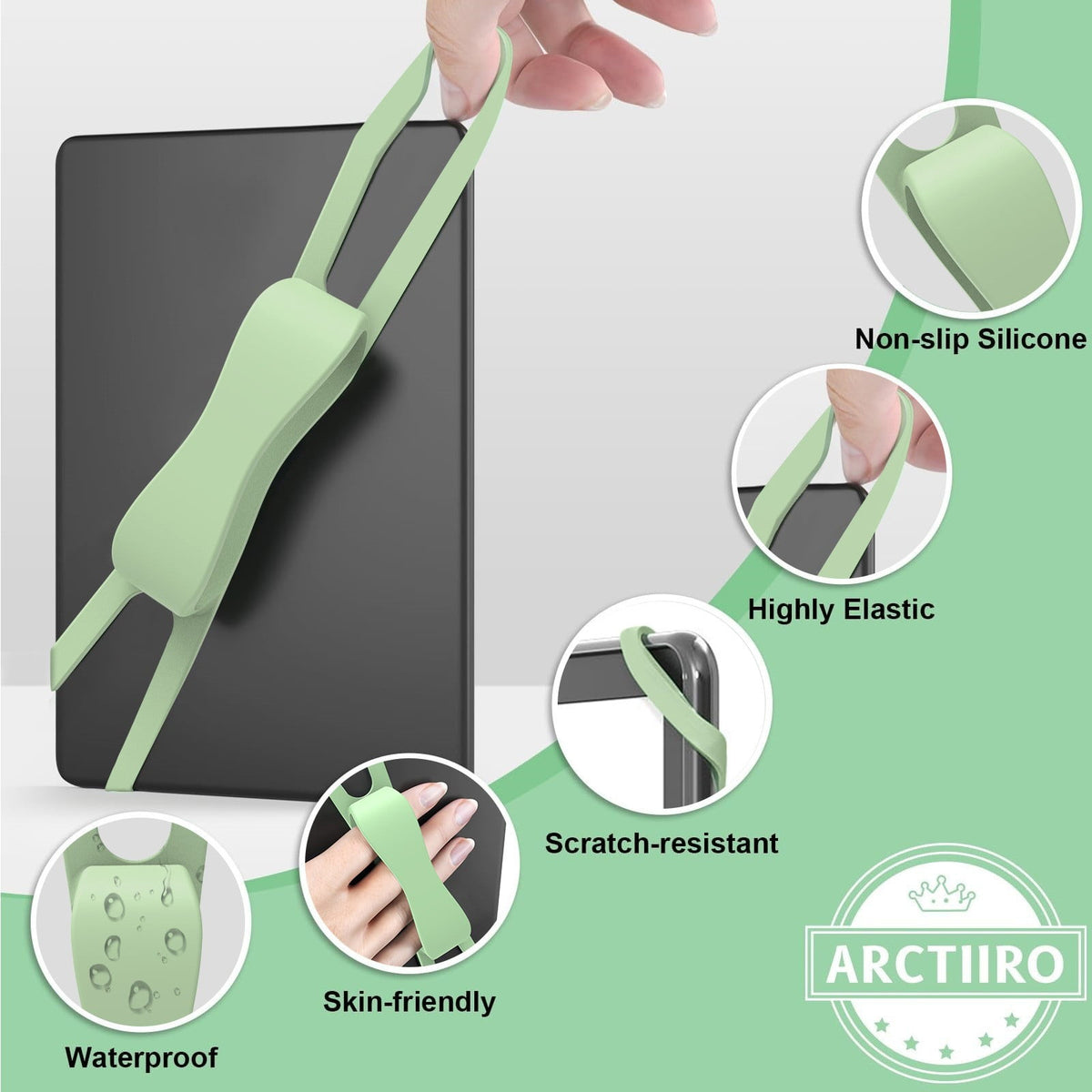 Blue Flat Plate Fixing Wrist Strap D Light Green Elastic Tablet Strap for Fingers Comfortable Adjustable for Reading – Ref 02575