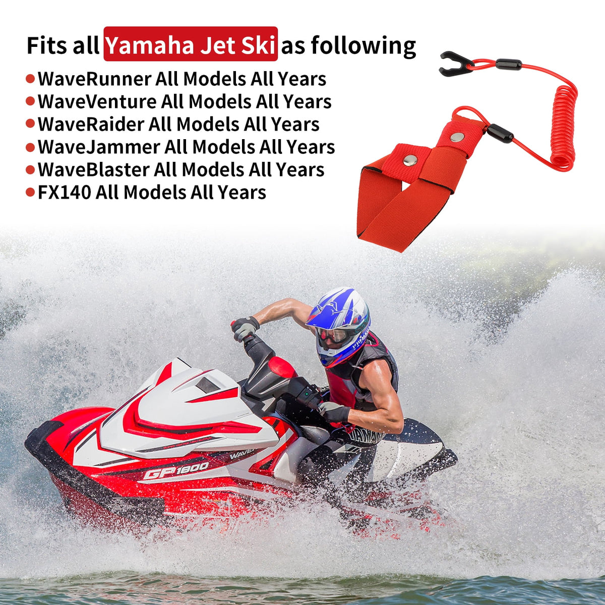 Stop Kill Safety Lanyard for Yamaha Jet Ski WaveRunner FX140 WaveVenture WaveRaider WaveJammer WaveBlaster