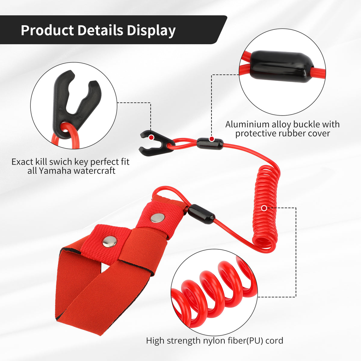 Stop Kill Safety Lanyard for Yamaha Jet Ski WaveRunner FX140 WaveVenture WaveRaider WaveJammer WaveBlaster