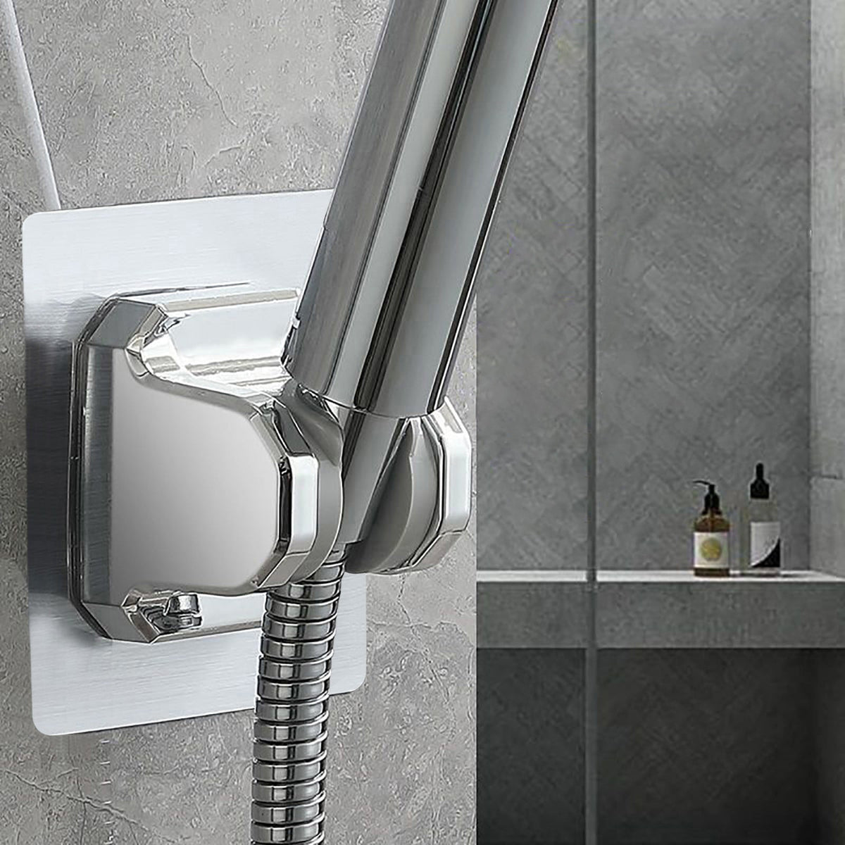 Shower Head Holder Strong Adhesive, No Drilling Wall Mount Adjustable Handheld Showerhead Bracket for RV Bathroom