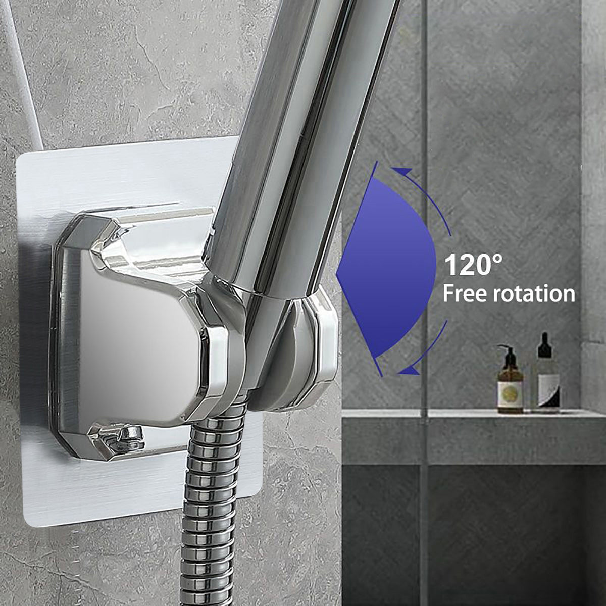 Shower Head Holder Strong Adhesive, No Drilling Wall Mount Adjustable Handheld Showerhead Bracket for RV Bathroom