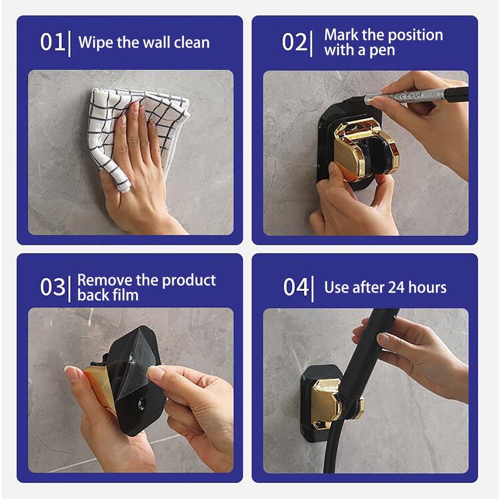 Shower Head Holder Strong Adhesive, No Drilling Wall Mount Adjustable Handheld Showerhead Bracket for RV Bathroom