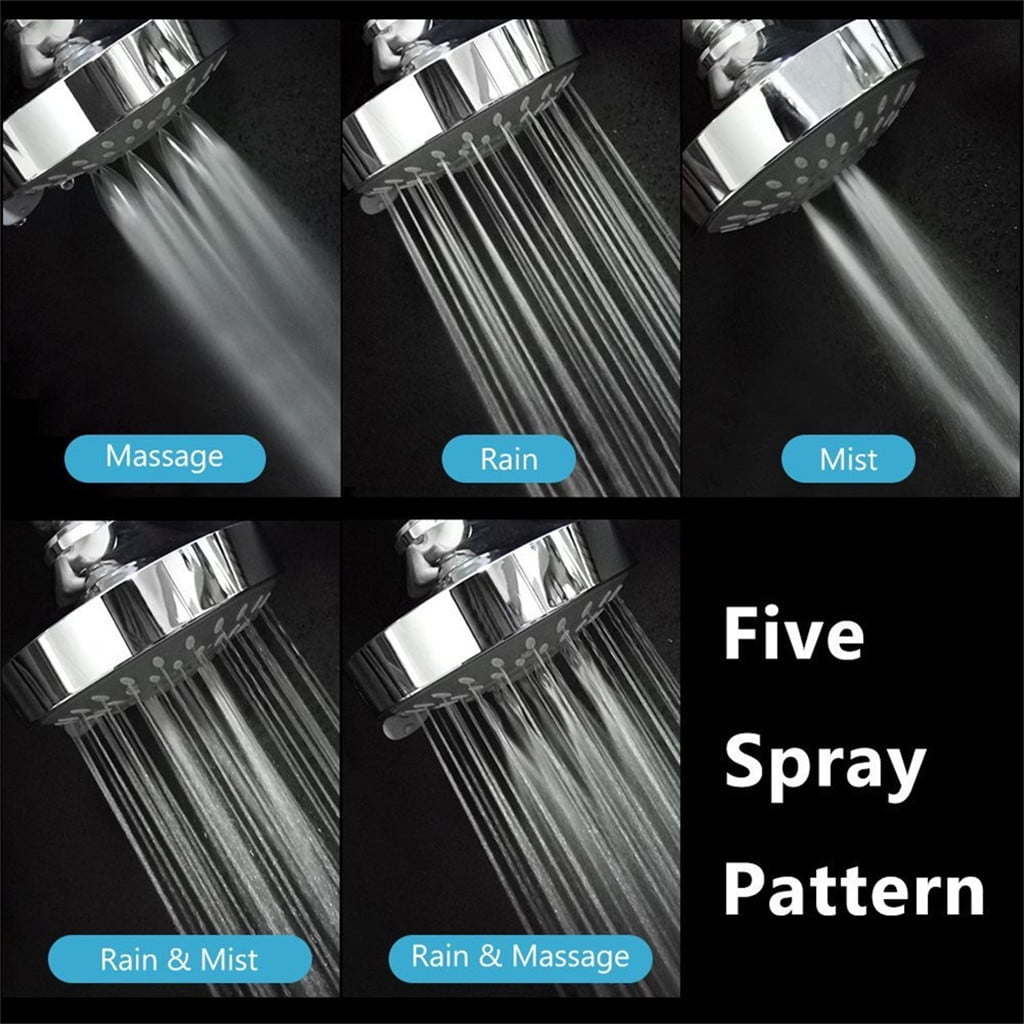 5 Setting High Pressure Shower Head, Fixed Rainfall Showerhead with Adjustable Brass Joint for Bathroom Showers