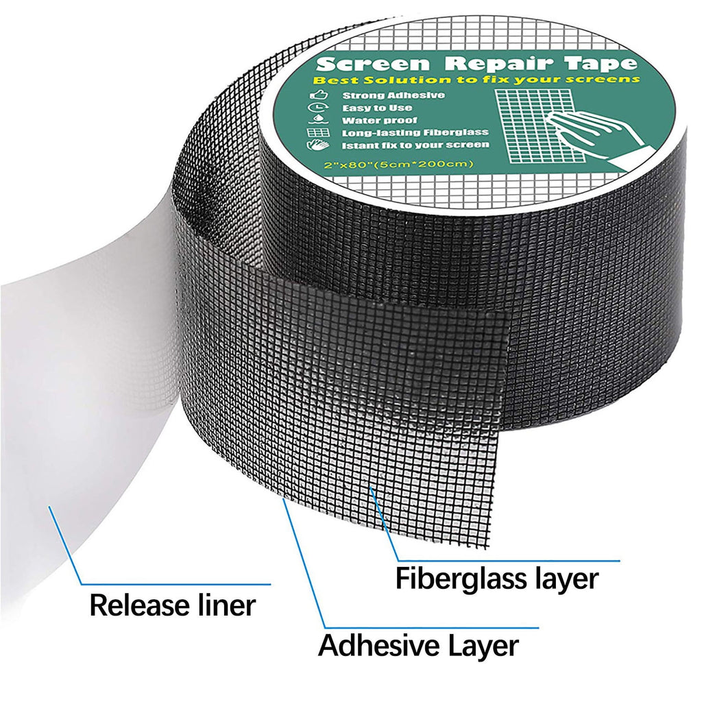 Mosquito Screen Repair Tape, Self Adhesive Fiberglass Mesh Patch for Door Window RV and Tent Screens – Ref 07262