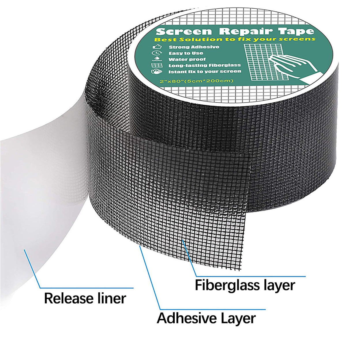 Mosquito Screen Repair Tape, Self Adhesive Fiberglass Mesh Patch for Door Window RV and Tent Screens – Ref 07262