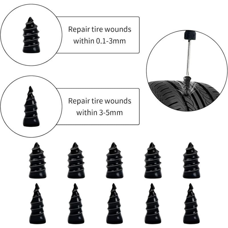 30 Piece Rubber Tyre Repair Spikes, for Cars, Motorcycles, Trucks (15S+15L) – Quick Fix Tyre Puncture