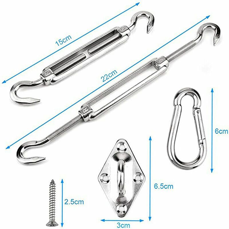 Shade Sail Fixing Kit, Stainless Steel Sun Shade Sail Fixing Kit for Triangle and Square, Rectangle