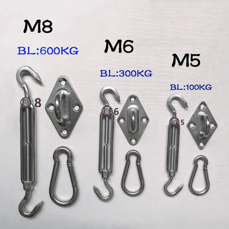 Triangular, Square and Rectangle Shade Sail Fixing Kit 304 Stainless Steel Shade Cloth Fixing Accessories Kit