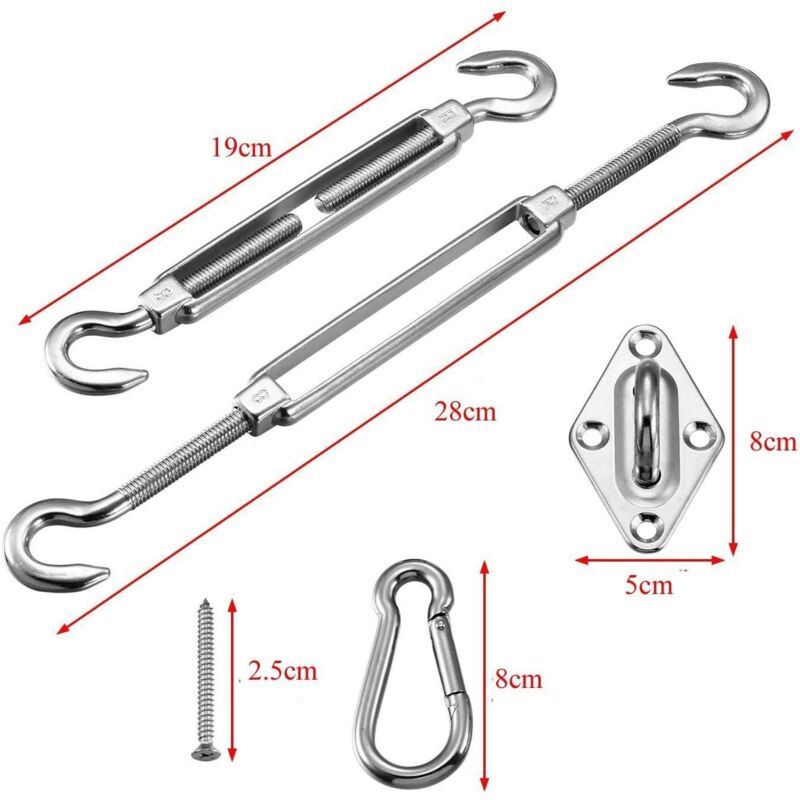 Triangular, Square and Rectangle Shade Sail Fixing Kit 304 Stainless Steel Shade Cloth Fixing Accessories Kit