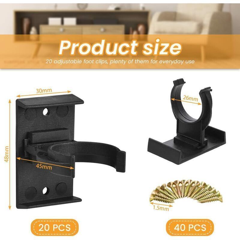 20 Piece Furniture Leg Fixing Clips to Kitchen Plinth Clips Screw-on Plinth Clips Kickboard Clips Kitchen Plinth