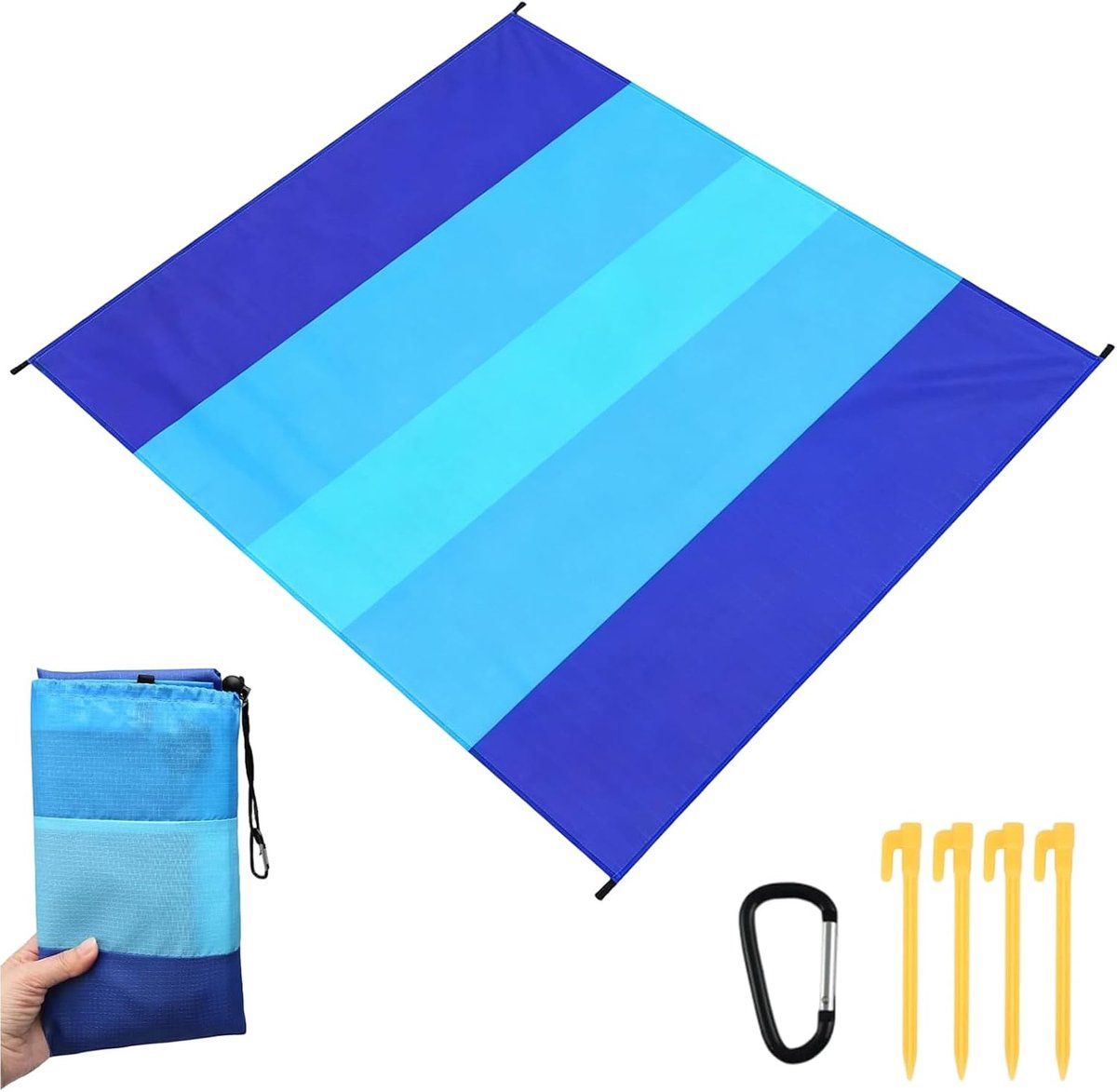 Waterproof Sand-Free Beach Mat, Foldable Outdoor Picnic Camping Blanket with Fixing Pegs