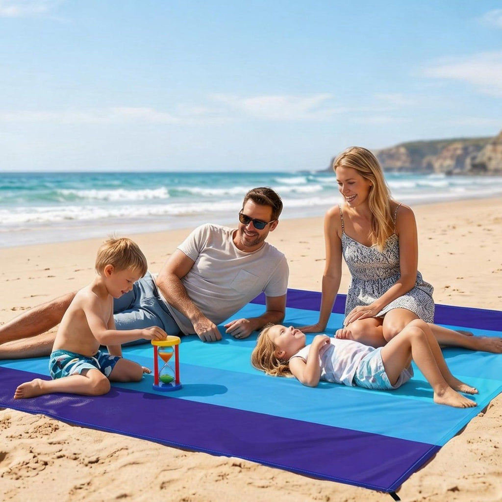 Waterproof Sand-Free Beach Mat, Foldable Outdoor Picnic Camping Blanket with Fixing Pegs