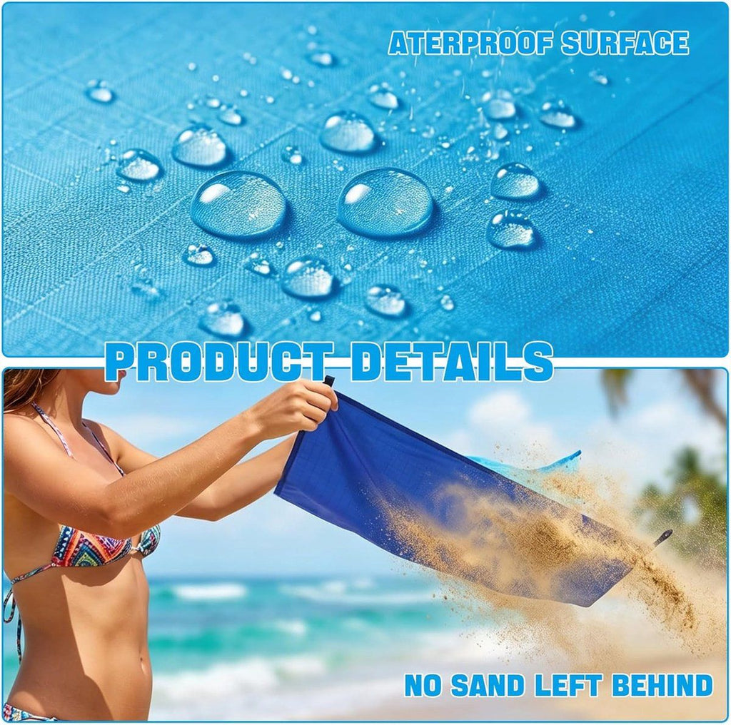 Waterproof Sand-Free Beach Mat, Foldable Outdoor Picnic Camping Blanket with Fixing Pegs