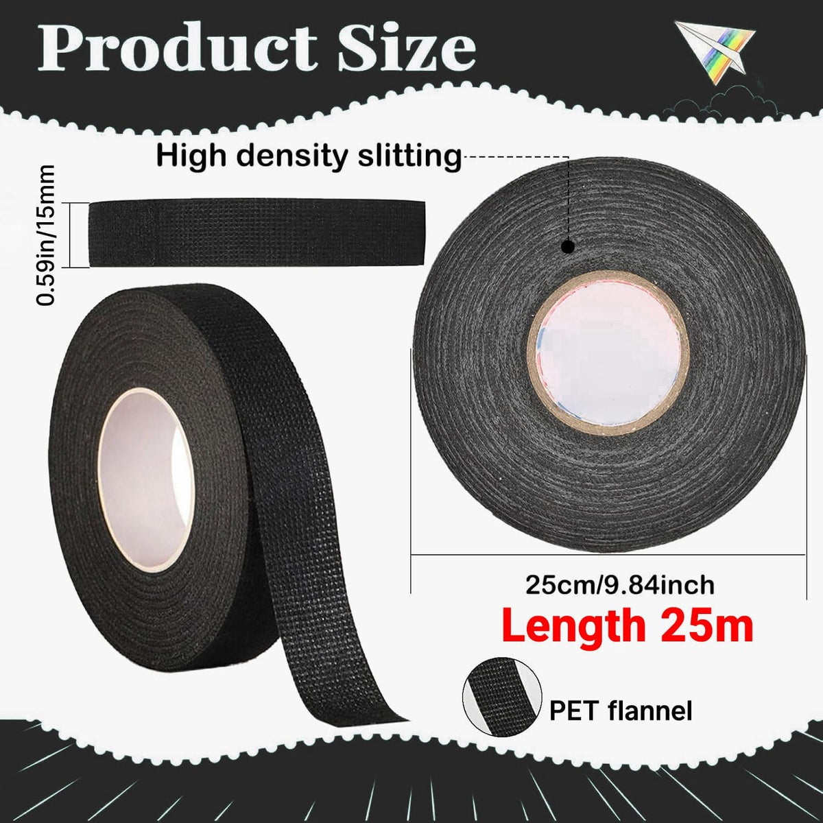 Wire Harness Tape for Electrical Automotive Engine Harness Wrap Protection Noise Damping Cables Fixed 0.59 Inch x 82