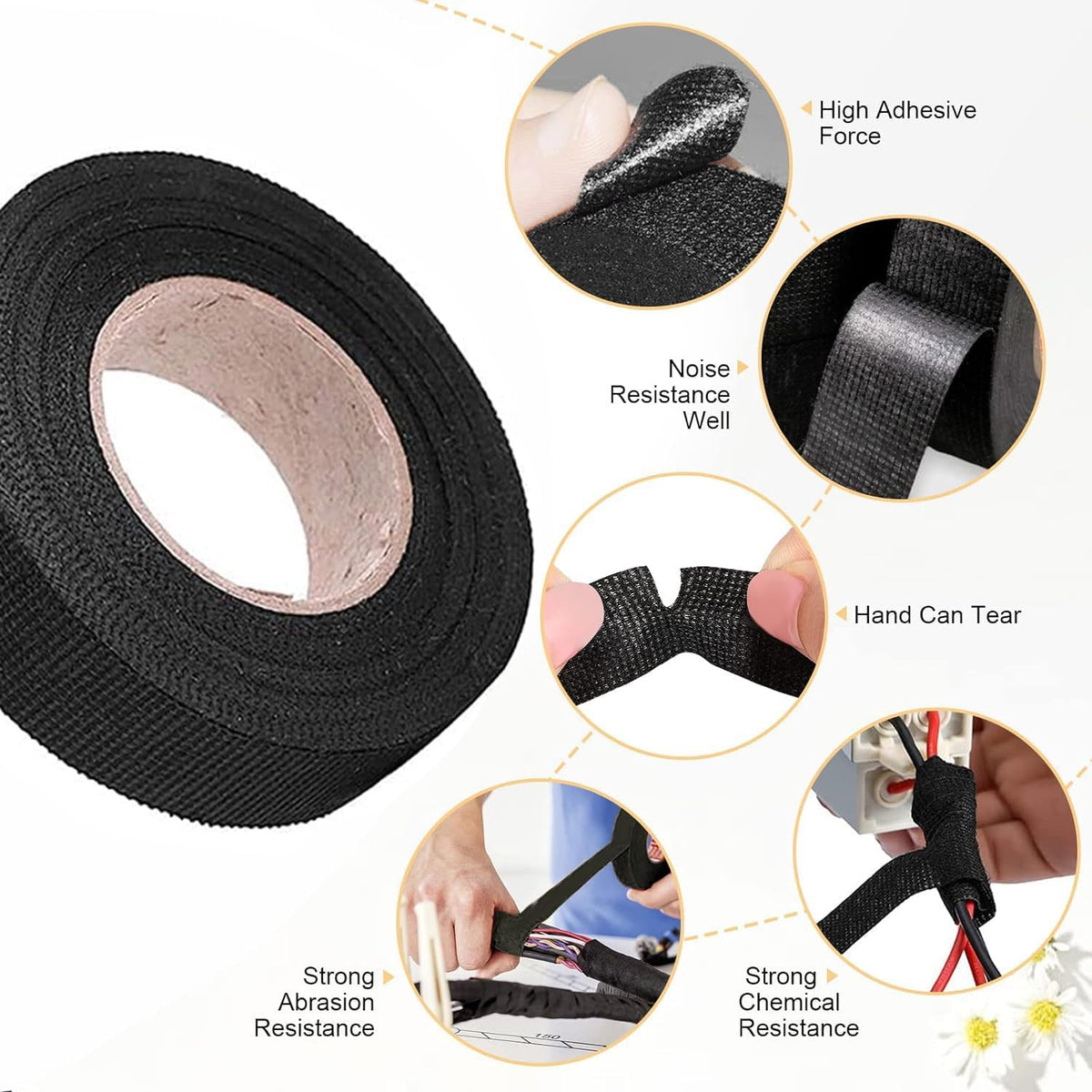 Wire Harness Tape for Electrical Automotive Engine Harness Wrap Protection Noise Damping Cables Fixed 0.59 Inch x 82