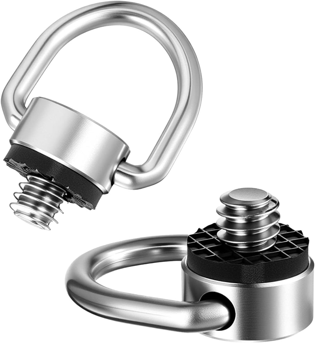 2 Pack D Ring Screw, 1/4"-20 Thread Camera Aluminium Alloy Fixing Screw with Rubber Padded Hinged Holder Quick
