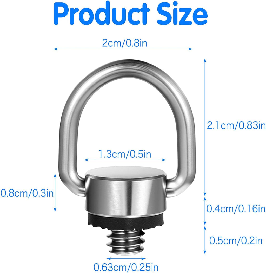 2 Pack D Ring Screw, 1/4"-20 Thread Camera Aluminium Alloy Fixing Screw with Rubber Padded Hinged Holder Quick