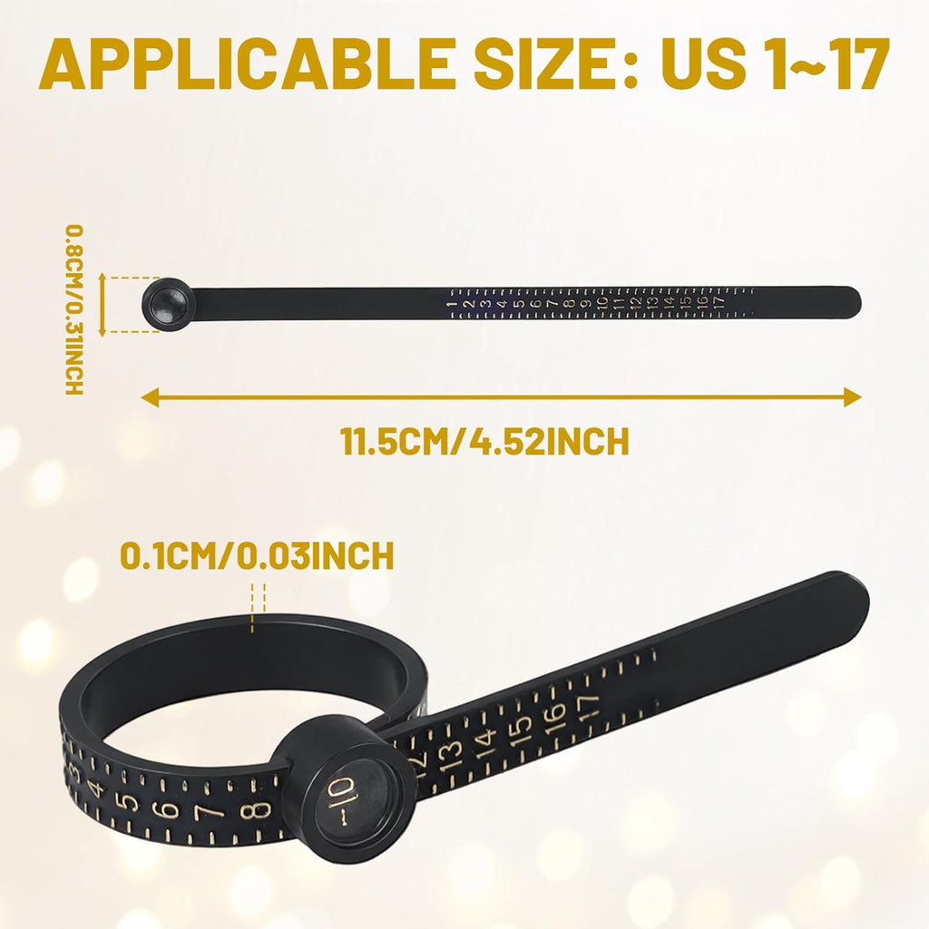 Ring Sizer Measuring Tool with Magnifier – US Sizes 1–17 – 3 Pack