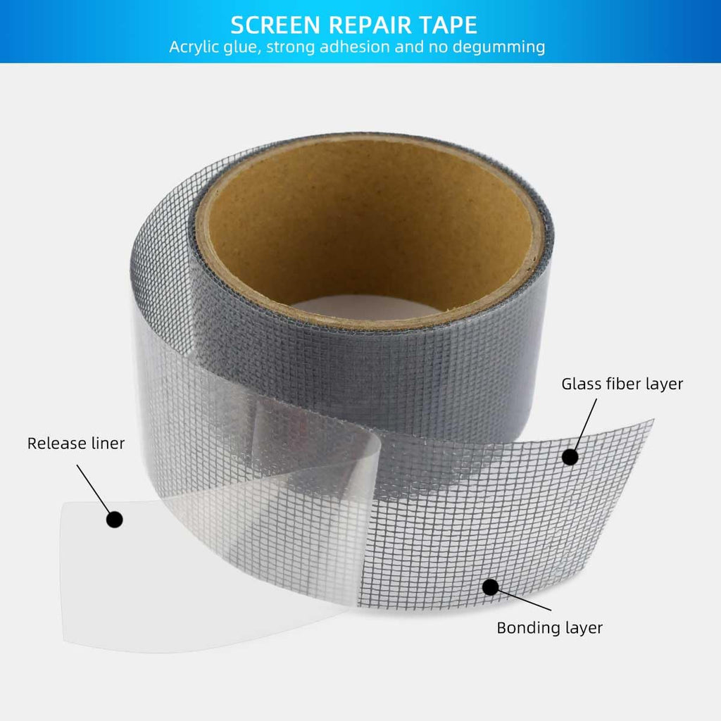 3-Layer Strong Waterproof Adhesive Screen Repair Tape – Instantly Fix Holes & Tears Fiberglass Kit Gray (1.97x78.7