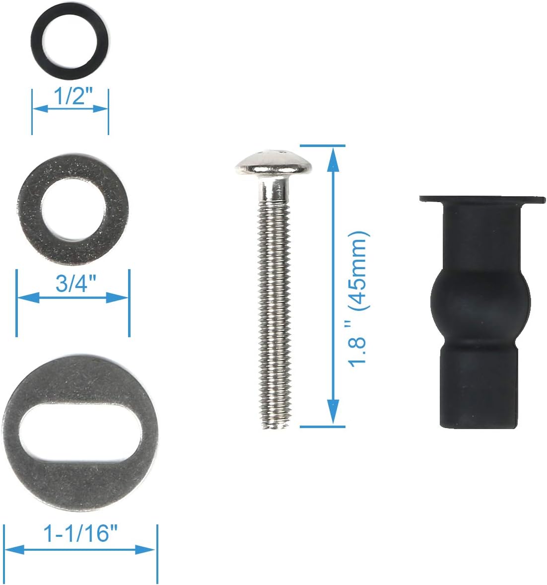6 Pack Universal Toilet Seat Hinges Screw, Blind Hole fixings Expanding Rubber Top Fix Nuts Screws for Top Mounting