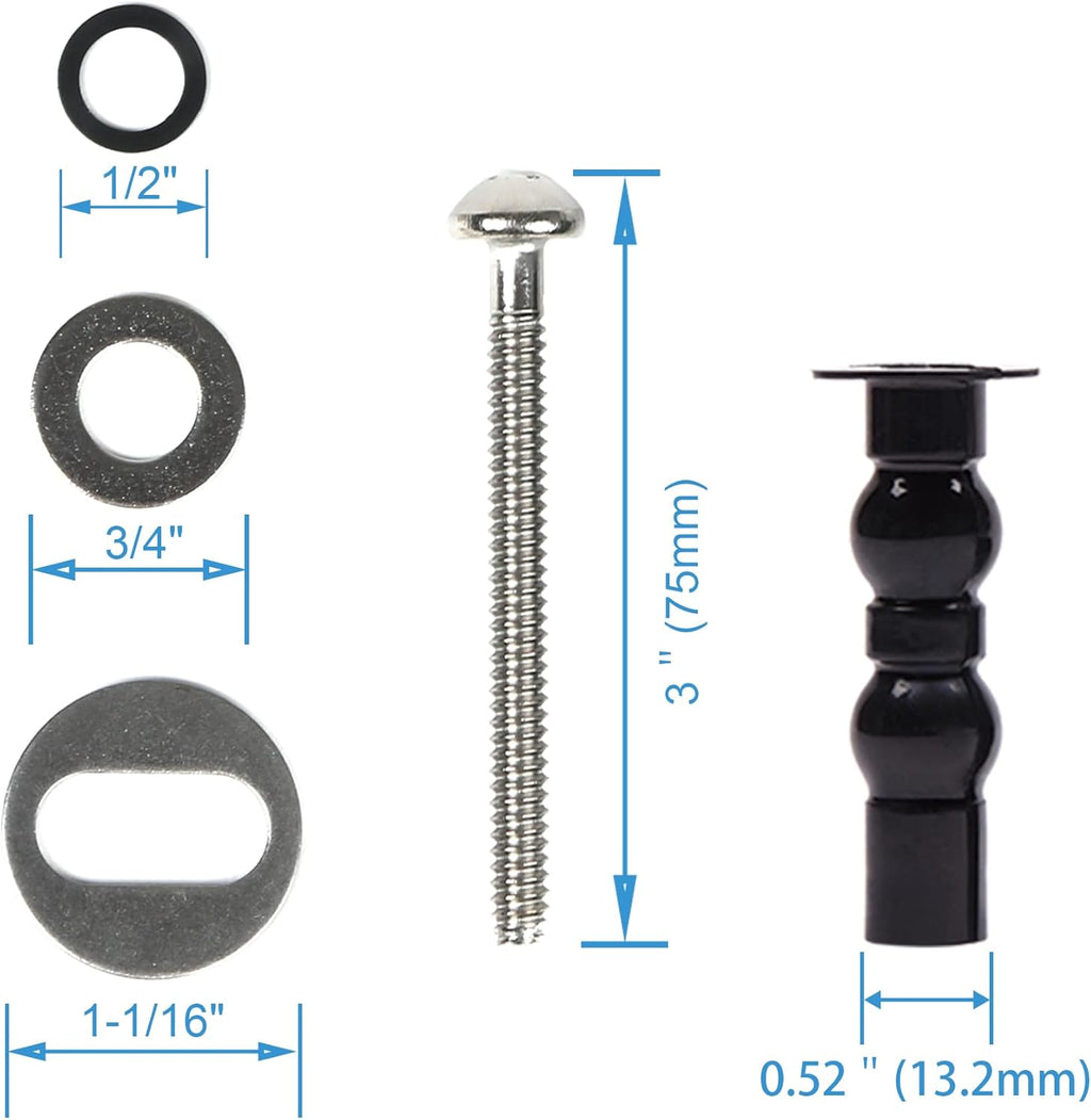 6 Pack Universal Toilet Seat Hinges Screw – Blind Hole Fixings Expanding Rubber Top Fix Nuts for Top Mounting – 3