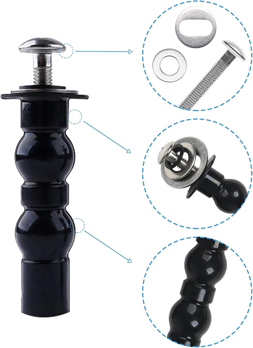 6 Pack Universal Toilet Seat Hinges Screw – Blind Hole Fixings Expanding Rubber Top Fix Nuts for Top Mounting – 3