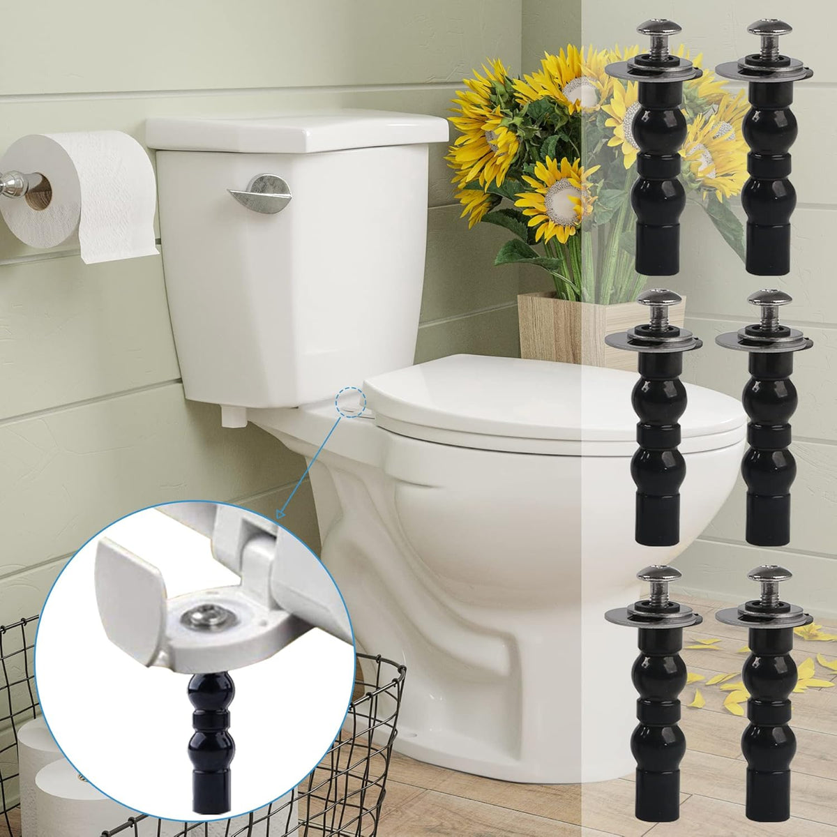 6 Pack Universal Toilet Seat Hinges Screw – Blind Hole Fixings Expanding Rubber Top Fix Nuts for Top Mounting – 3