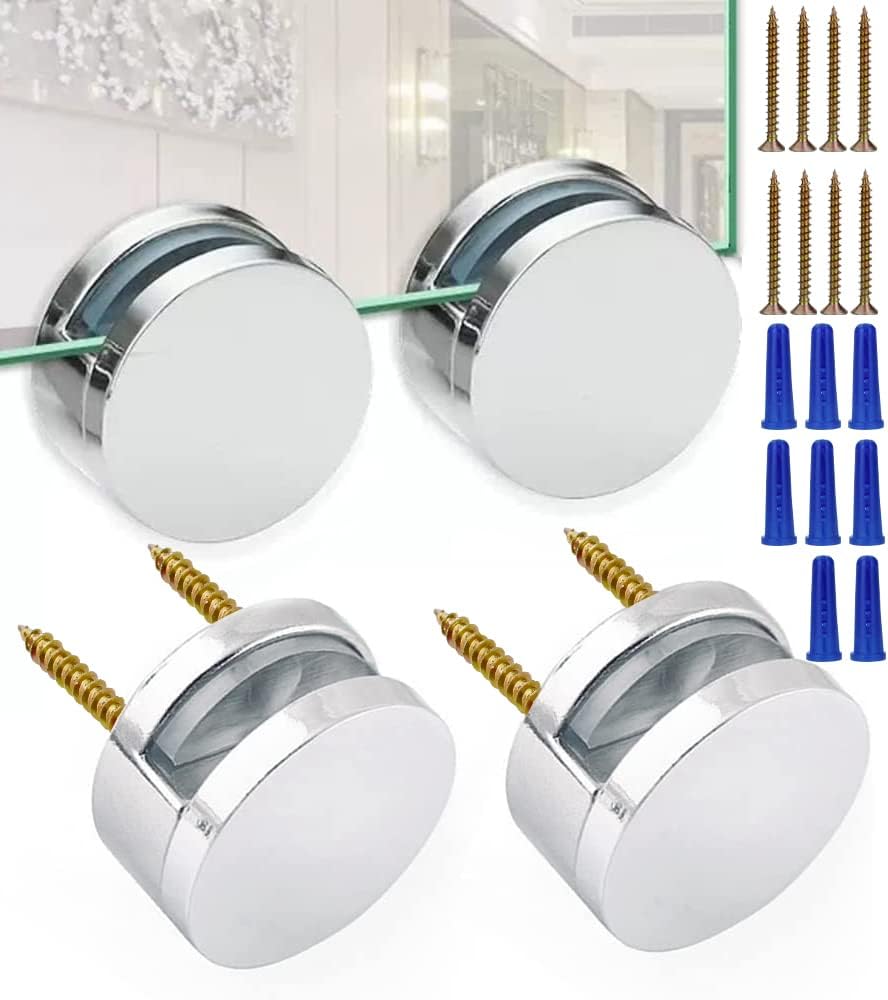 Upgraded 3-5mm Frameless Mirror Mounting Hardware 4 Pack Dual-Screw Fixing Mirror Mounting Kit with Heavy Duty Long