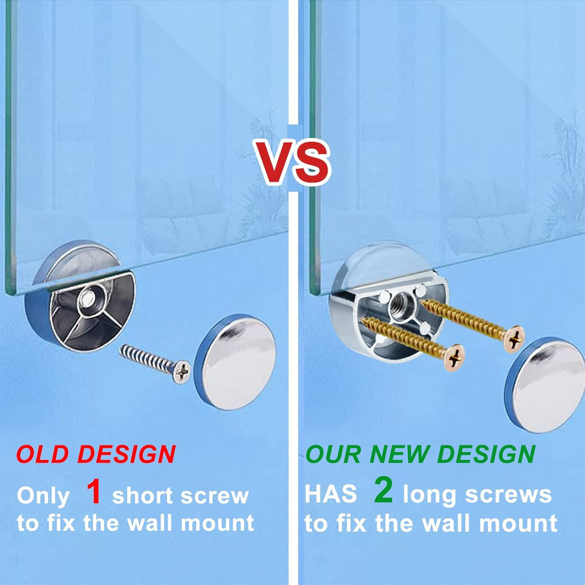 Upgraded 3-5mm Frameless Mirror Mounting Hardware 4 Pack Dual-Screw Fixing Mirror Mounting Kit with Heavy Duty Long