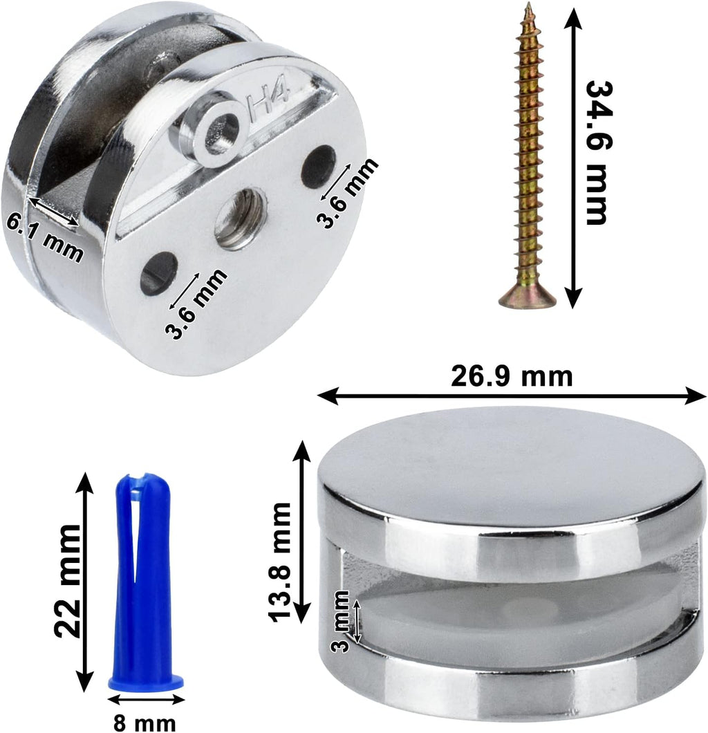 Upgraded 3-5mm Frameless Mirror Mounting Hardware 4 Pack Dual-Screw Fixing Mirror Mounting Kit with Heavy Duty Long