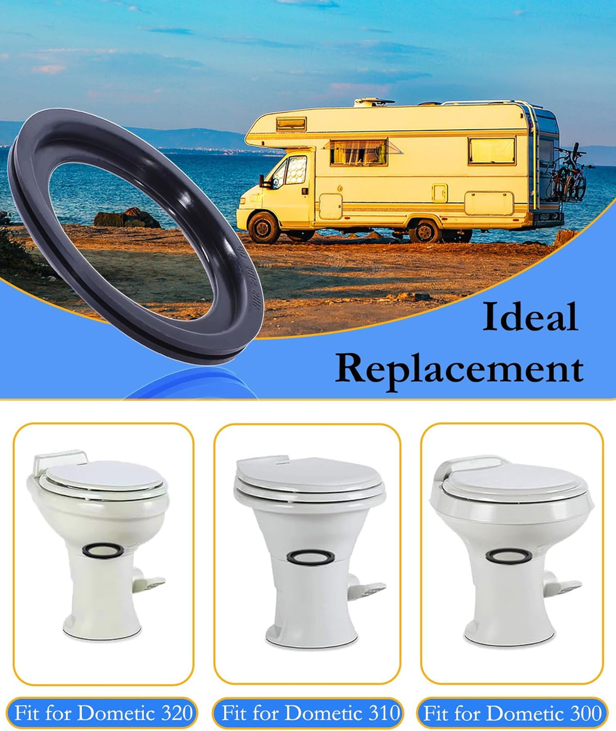 RV Toilet Seal Replacement 2-Pack for Dometic 300/310/320 Toilets, High-Grade Flush Ball Seal Gasket Kit 385311658