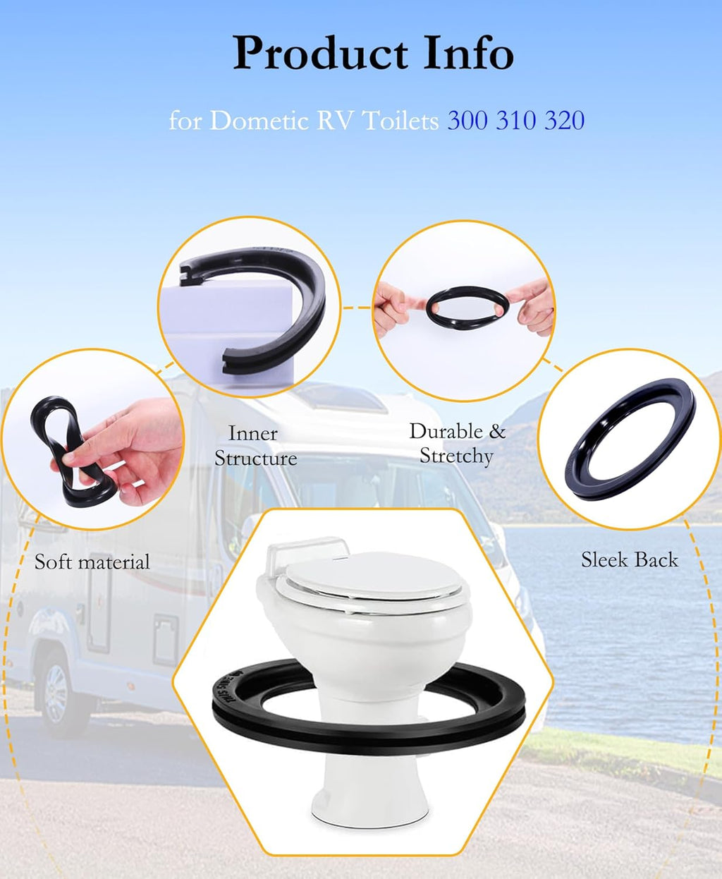 RV Toilet Seal Replacement 2-Pack for Dometic 300/310/320 Toilets, High-Grade Flush Ball Seal Gasket Kit 385311658