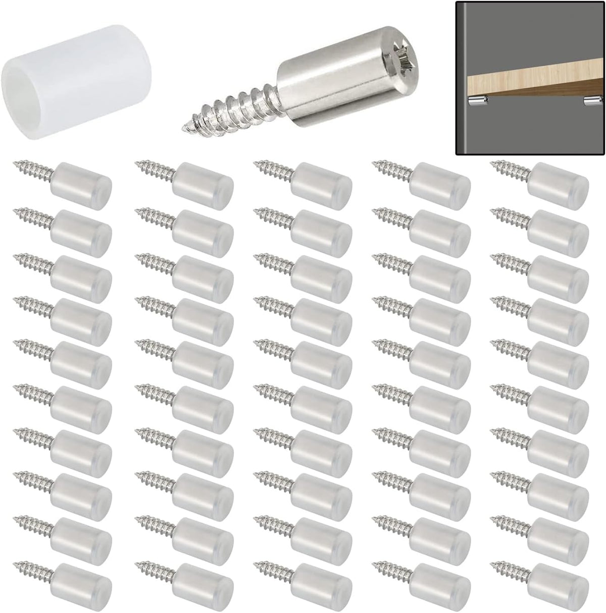 50 Piece Self-Tapping Screws for Cabinets – Non-Slip Sleeve Shelf Pins, Laminate Fixed Support Pegs for Kitchen
