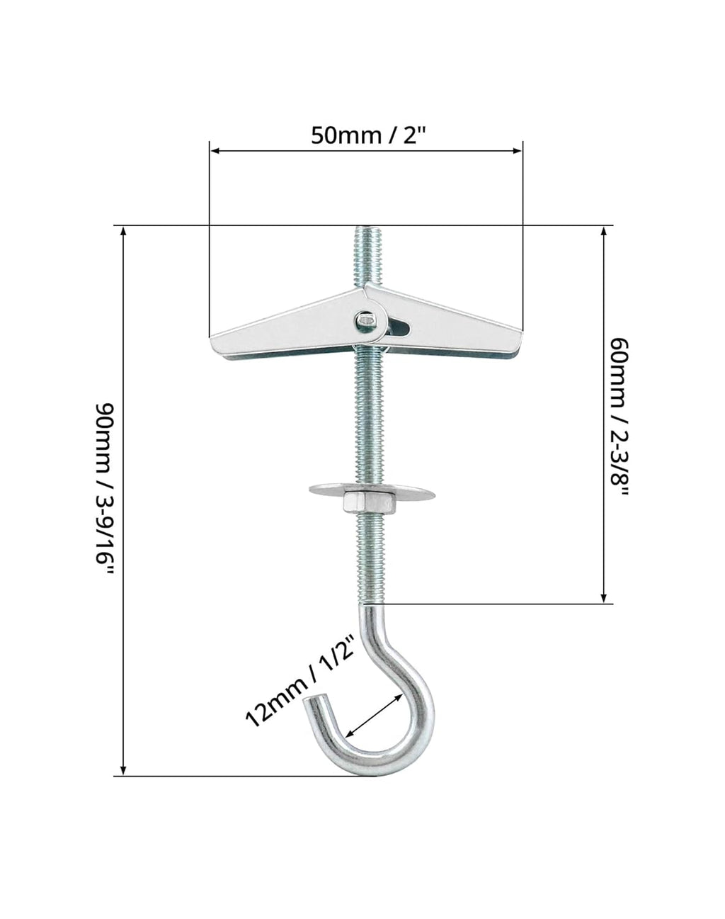Ceiling Hooks, 12 Packs 3-9/16" Spring Toggle Wing Bolts Wall Fixing Heavy Duty Pothook for Hanging Plants
