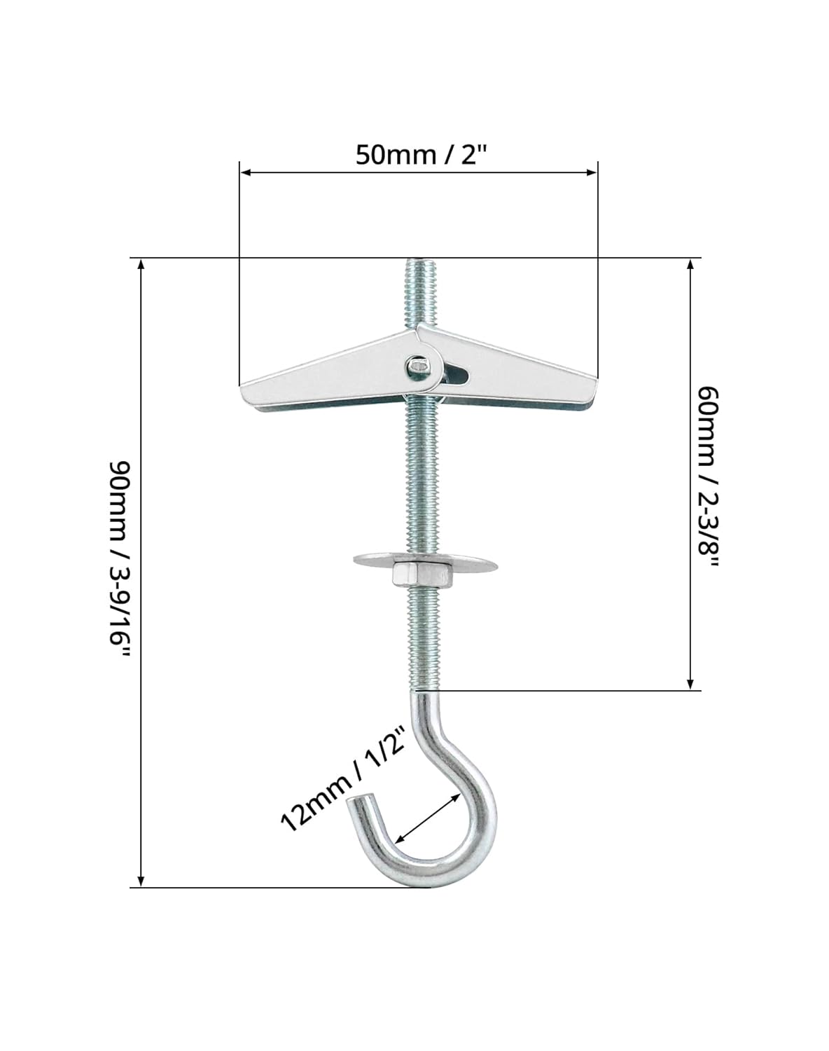 Ceiling Hooks, 12 Packs 3-9/16" Spring Toggle Wing Bolts Wall Fixing Heavy Duty Pothook for Hanging Plants