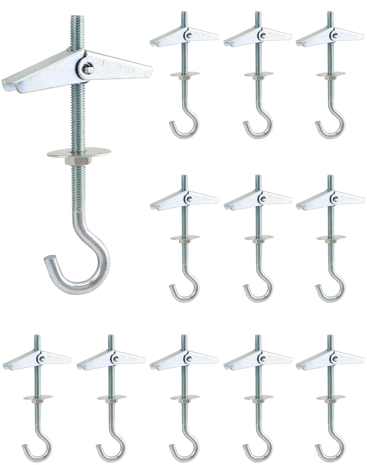 Ceiling Hooks, 12 Packs 3-9/16" Spring Toggle Wing Bolts Wall Fixing Heavy Duty Pothook for Hanging Plants