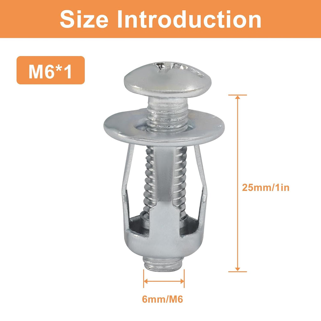 20 Pack M6*25 Hollow Wall Anchors, Heavy Duty Cavity Fixing Anchors, Secure Fixings for Thin Walls/Aluminium Cladding