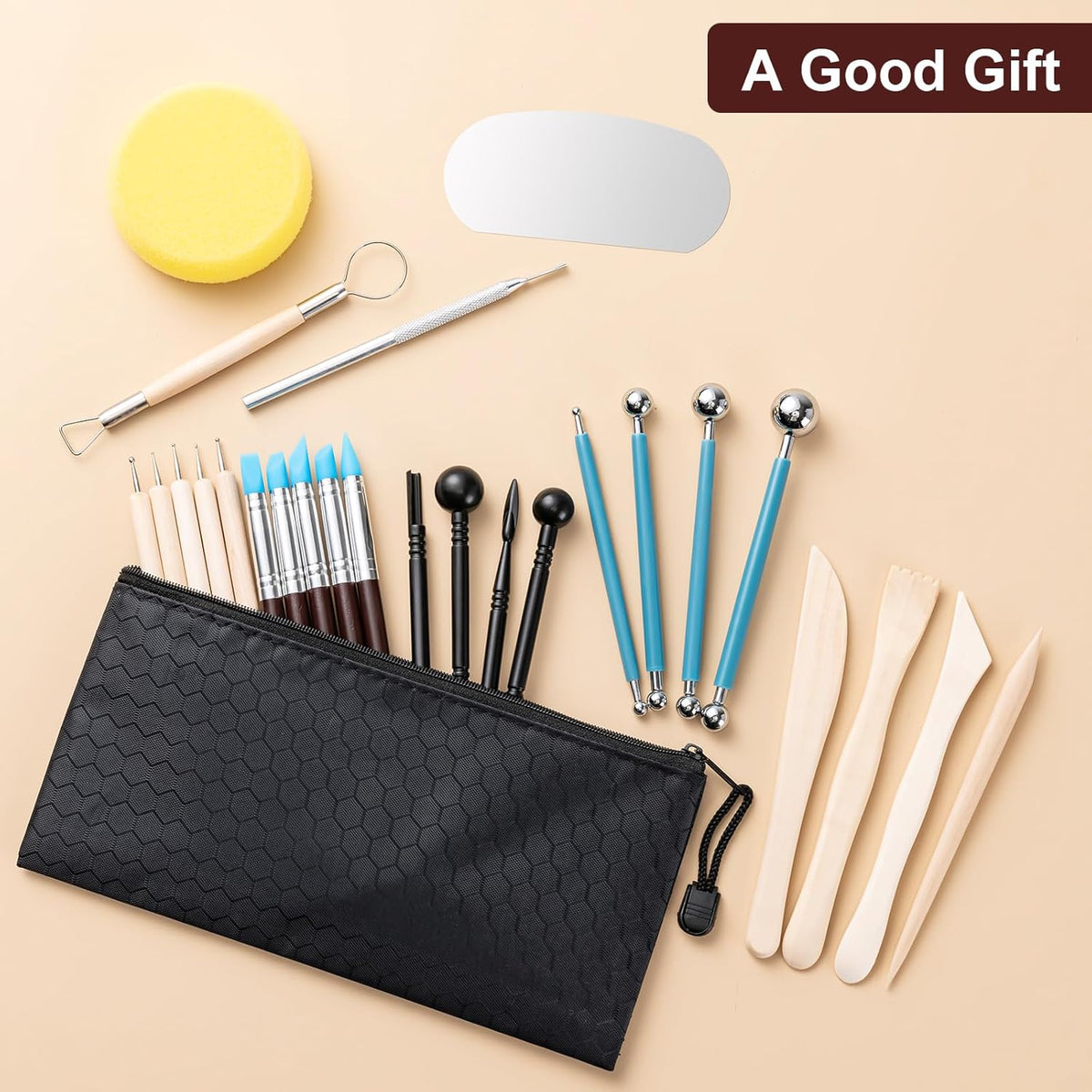 Pottery & Clay Sculpting Tool Kit – 27 Piece – Storage Bag