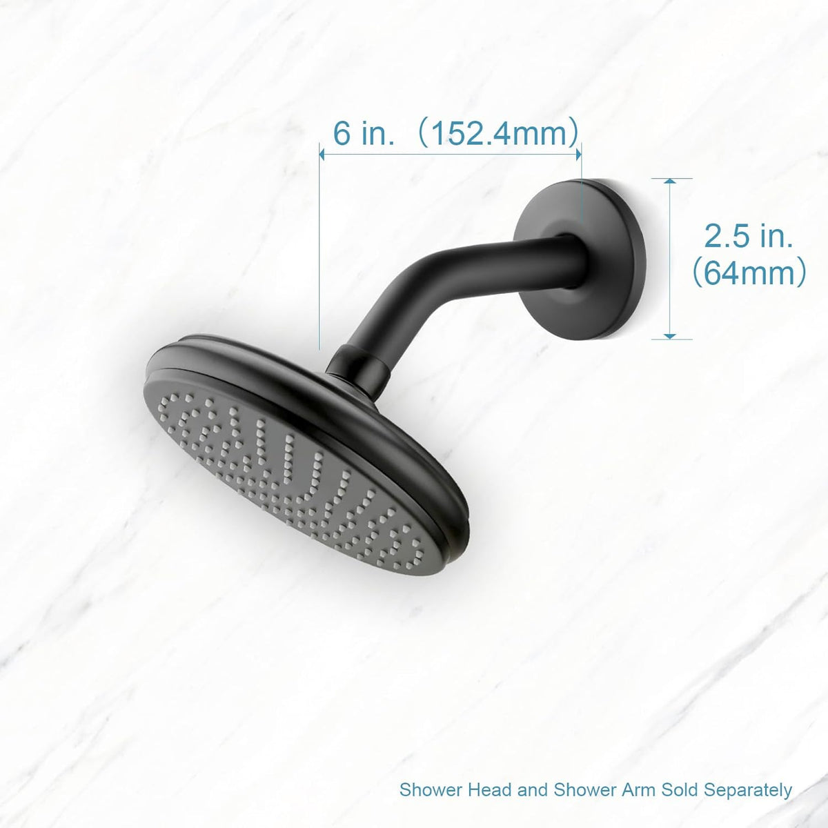 Shower Arm with Flange, 6 in Wall Mount Replacement Angle Shower Head Arm Wall-Mounted For Fixed Shower Head &