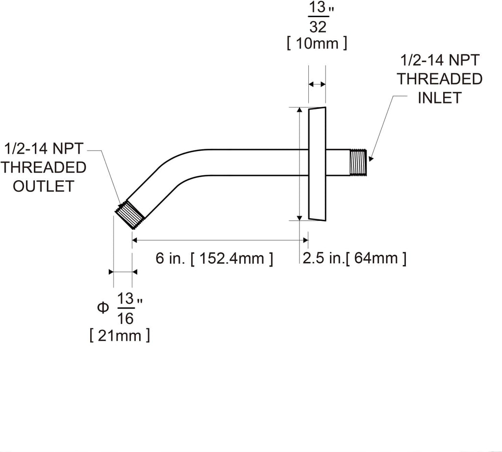Shower Arm with Flange, 6 in Wall Mount Replacement Angle Shower Head Arm Wall-Mounted For Fixed Shower Head &