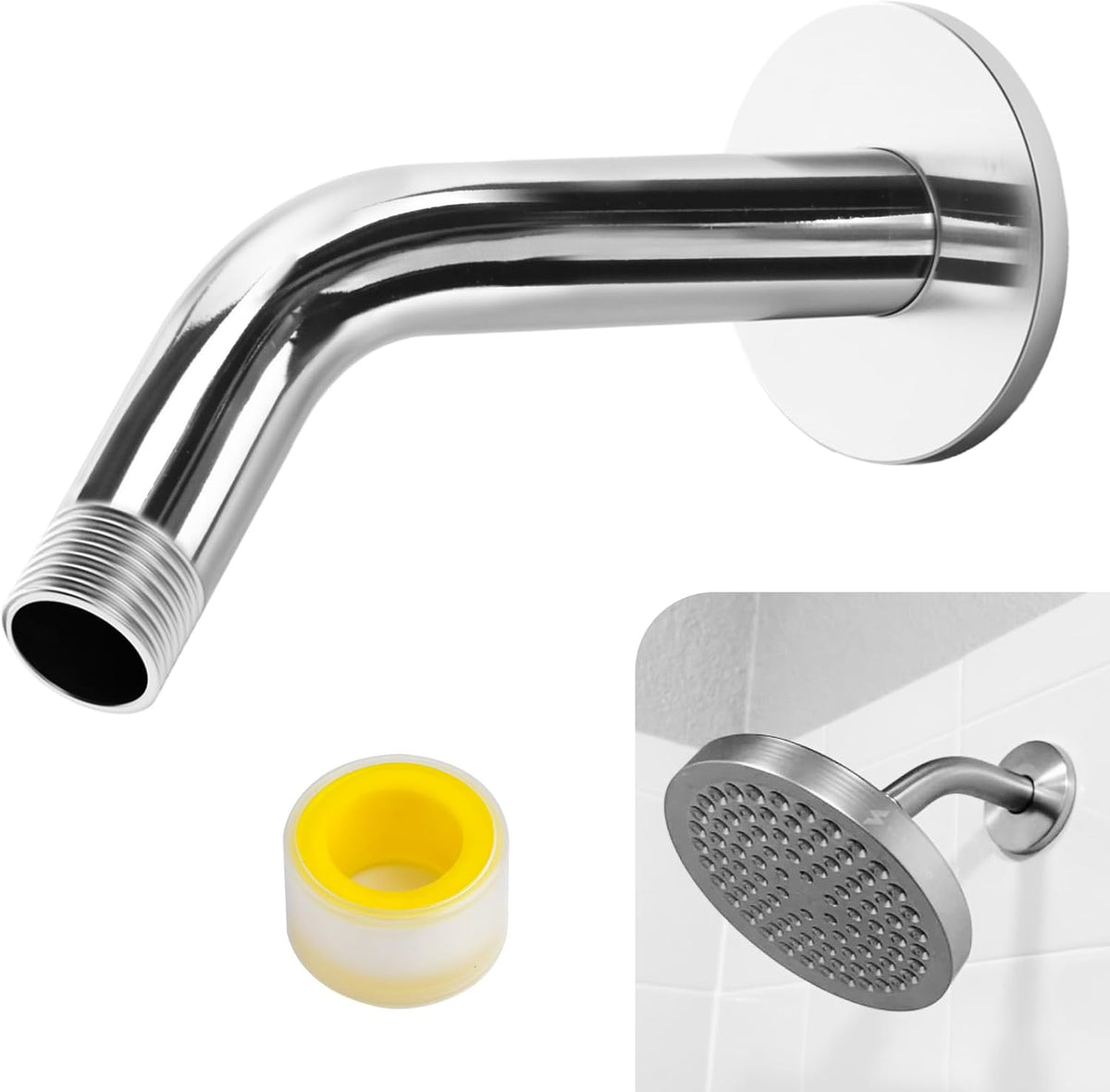 Shower Arm Flange Shower Pipe Arm 6 Inches Shower Head Mount 304 Stainless Steel Shower Handle Replacement Wall Mount
