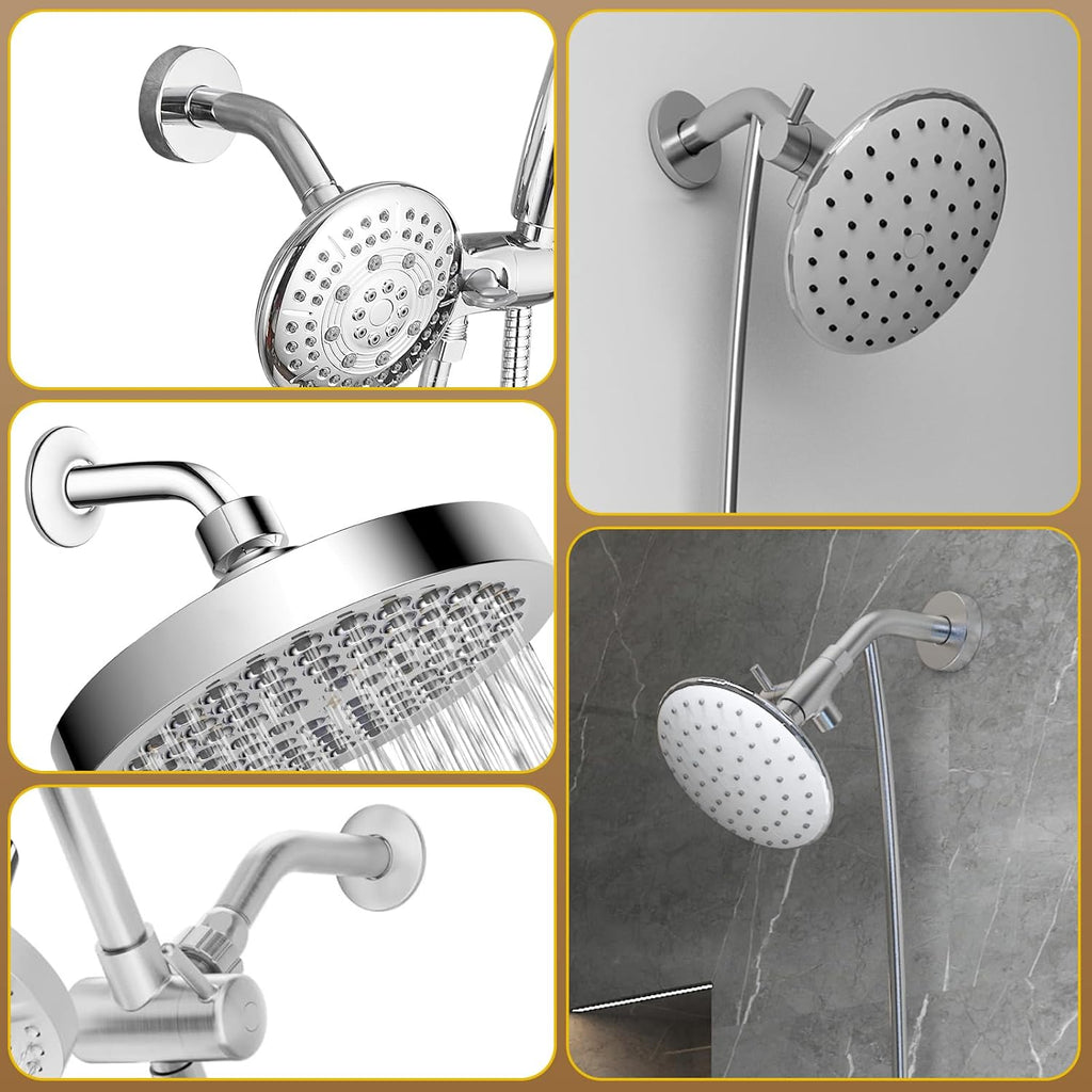 Shower Arm Flange Shower Pipe Arm 6 Inches Shower Head Mount 304 Stainless Steel Shower Handle Replacement Wall Mount