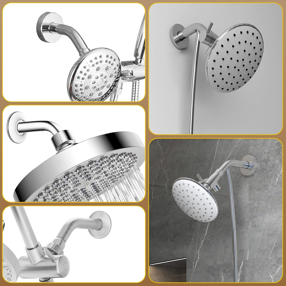 Shower Arm Flange Shower Pipe Arm 6 Inches Shower Head Mount 304 Stainless Steel Shower Handle Replacement Wall Mount