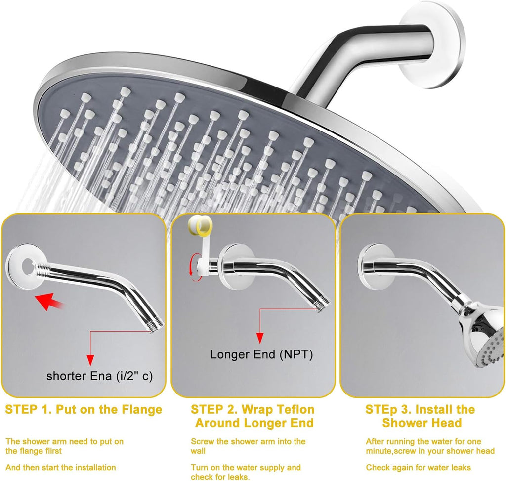 Shower Arm Flange Shower Pipe Arm 6 Inches Shower Head Mount 304 Stainless Steel Shower Handle Replacement Wall Mount