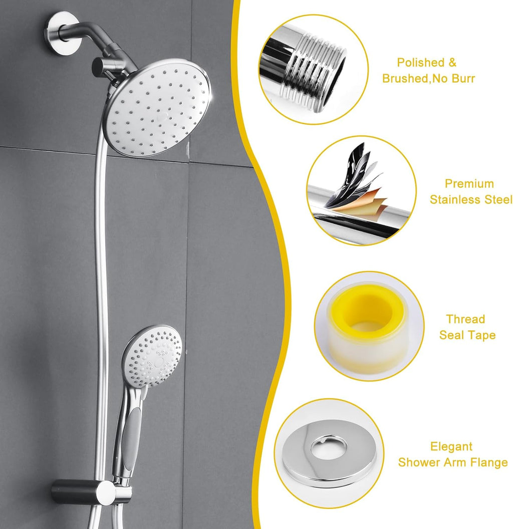 Shower Arm Flange Shower Pipe Arm 6 Inches Shower Head Mount 304 Stainless Steel Shower Handle Replacement Wall Mount
