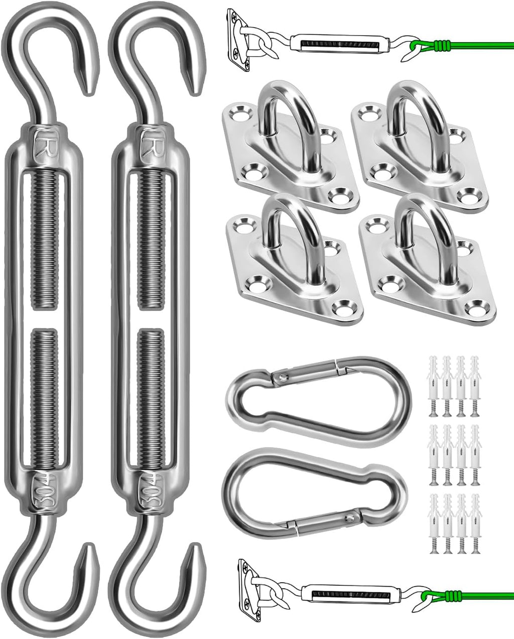 Sun Shade Sail Hardware Kit, 304 Stainless Steel Sunshades Canopy Installation Kit for Garden Rectangle & Triangle