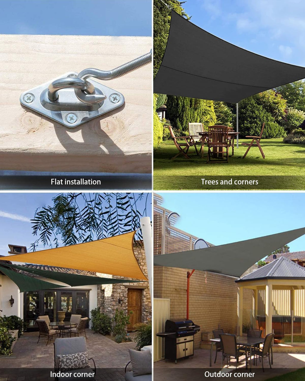 Sun Shade Sail Hardware Kit, 304 Stainless Steel Sunshades Canopy Installation Kit for Garden Rectangle & Triangle