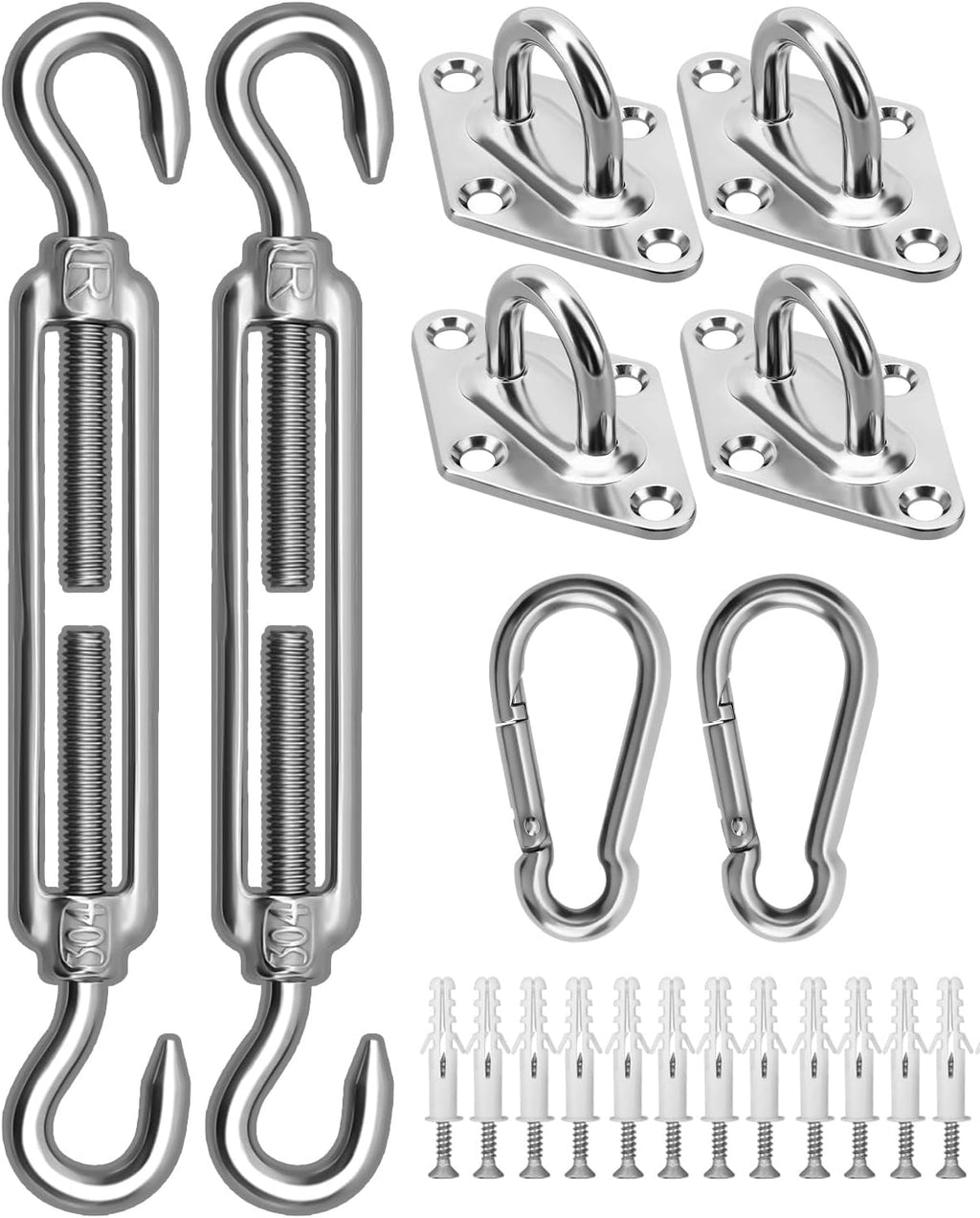 Sun Shade Sail Hardware Kit, 304 Stainless Steel Sunshades Canopy Installation Kit for Garden Rectangle & Triangle