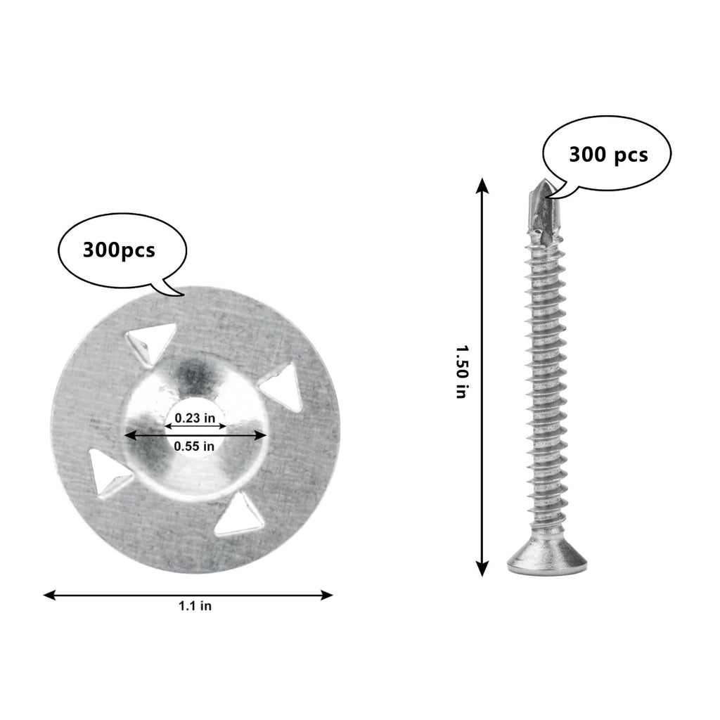 600 Piece Foam Board Fasteners – 1-1/8 Inch Metal Washers for Fixing Installation